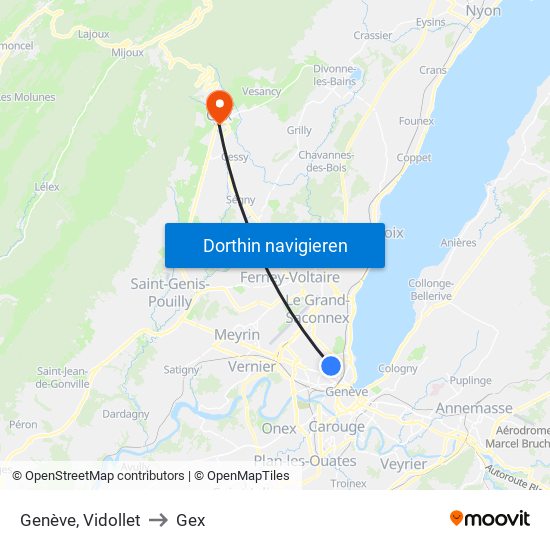 Genève, Vidollet to Gex map
