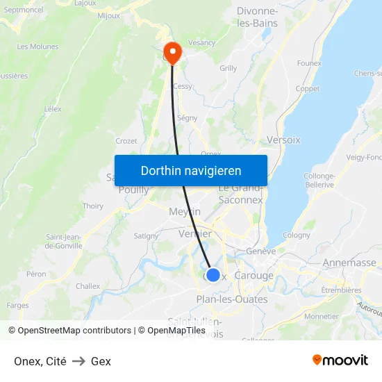 Onex, Cité to Gex map