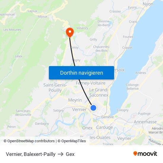 Vernier, Balexert-Pailly to Gex map