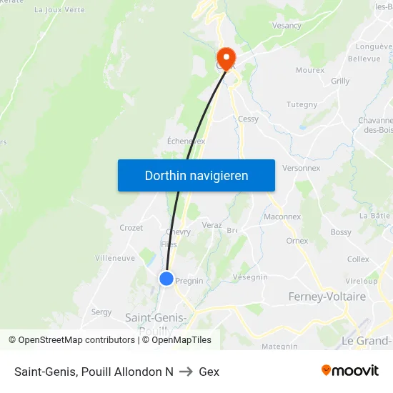 Saint-Genis, Pouill Allondon N to Gex map