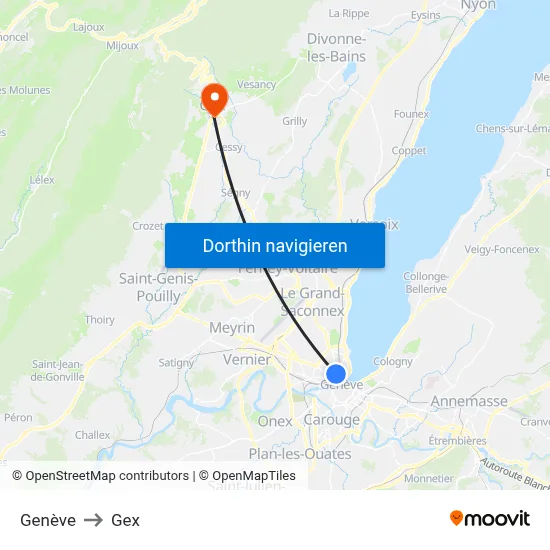 Genève to Gex map
