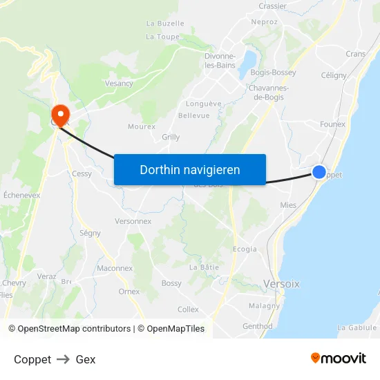 Coppet to Gex map