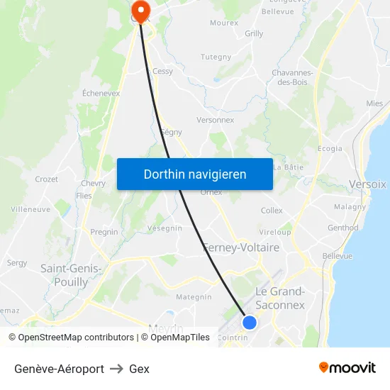 Genève-Aéroport to Gex map