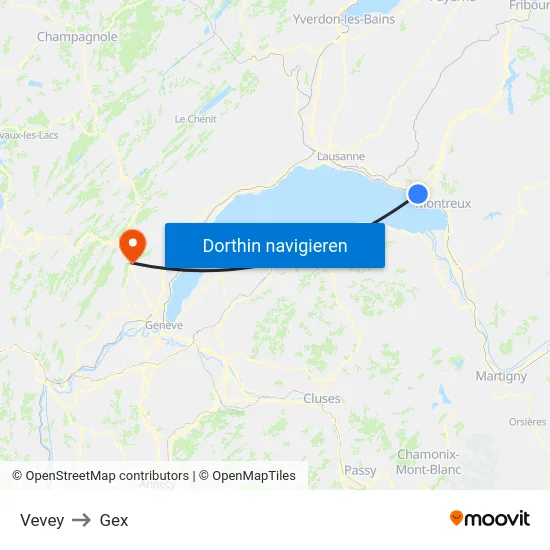 Vevey to Gex map