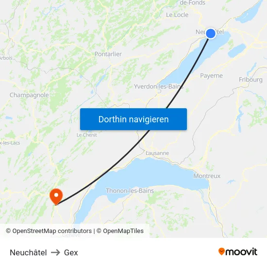 Neuchâtel to Gex map