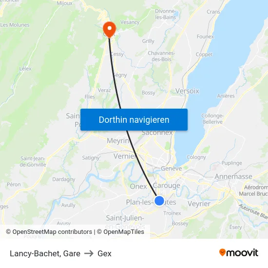 Lancy-Bachet, Gare to Gex map