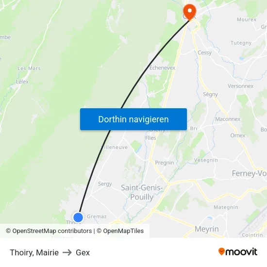 Thoiry, Mairie to Gex map