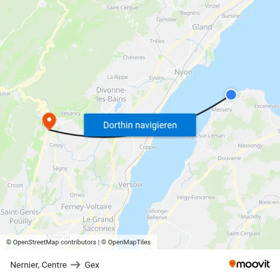 Nernier, Centre to Gex map