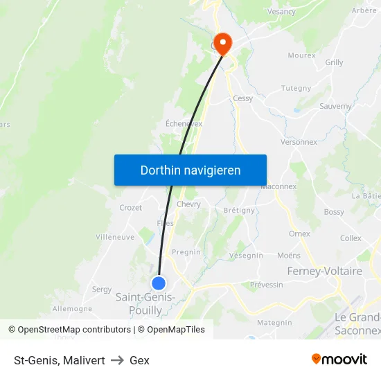 St-Genis, Malivert to Gex map