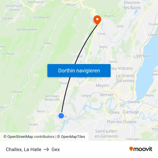 Challex, La Halle to Gex map