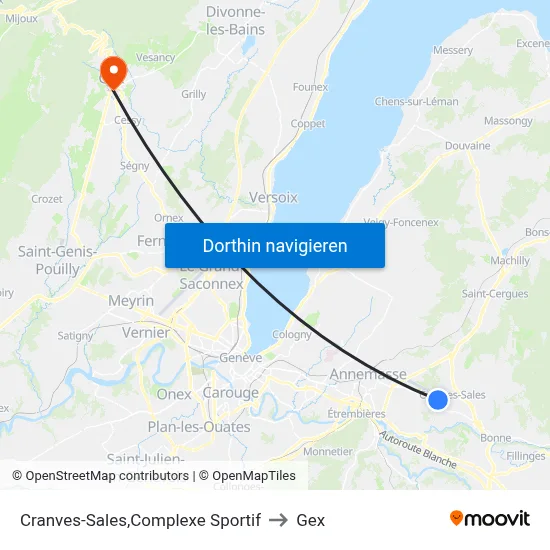 Cranves-Sales,Complexe Sportif to Gex map