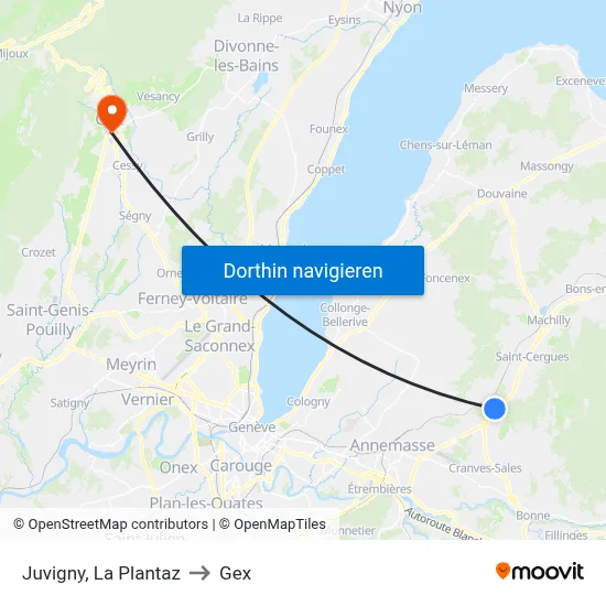 Juvigny, La Plantaz to Gex map