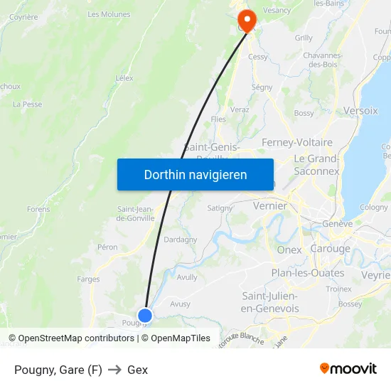 Pougny, Gare (F) to Gex map