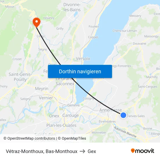 Vétraz-Monthoux, Bas-Monthoux to Gex map