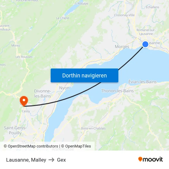 Lausanne, Malley to Gex map