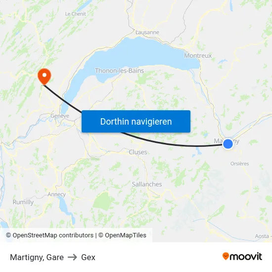 Martigny, Gare to Gex map