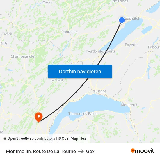 Montmollin, Route De La Tourne to Gex map