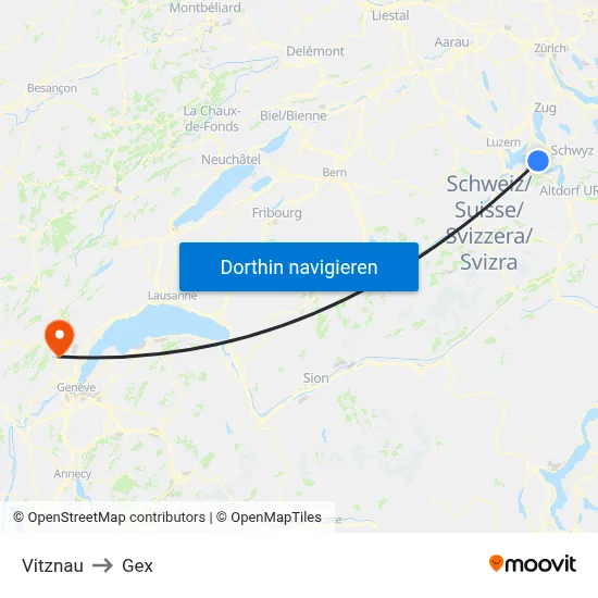 Vitznau to Gex map