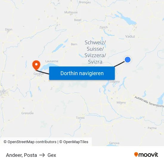 Andeer, Posta to Gex map