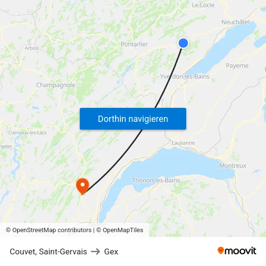 Couvet, Saint-Gervais to Gex map