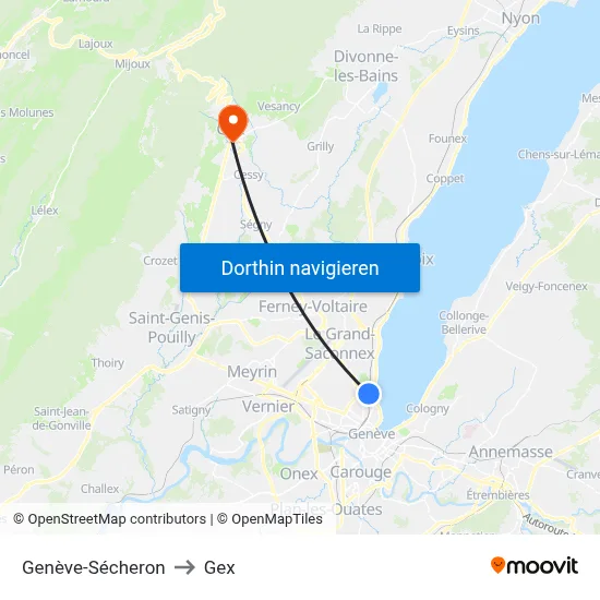 Genève-Sécheron to Gex map