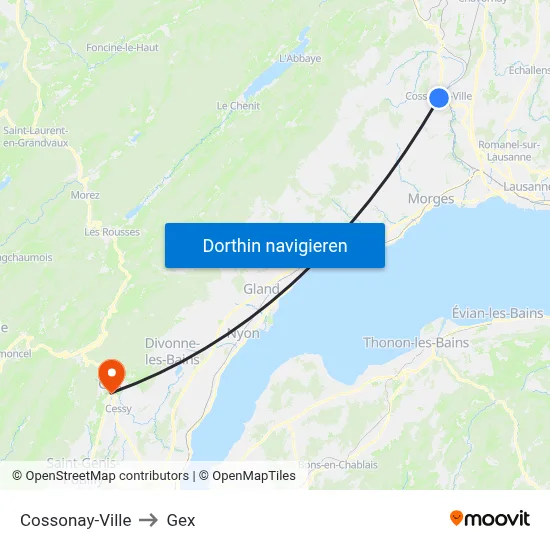 Cossonay-Ville to Gex map