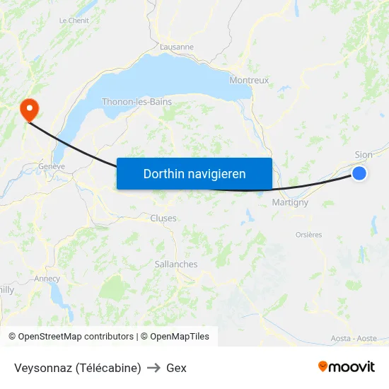 Veysonnaz (Télécabine) to Gex map