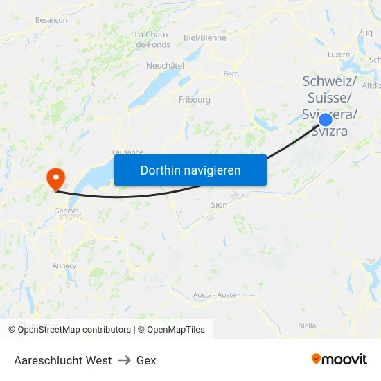 Aareschlucht West to Gex map