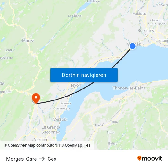 Morges, Gare to Gex map