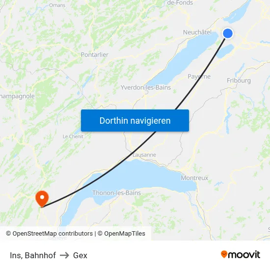 Ins, Bahnhof to Gex map