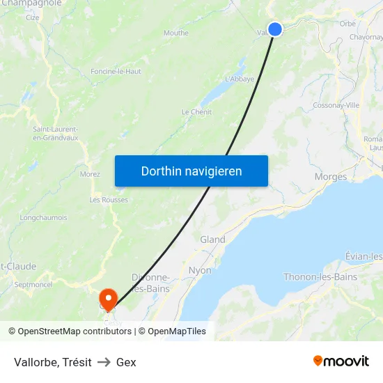 Vallorbe, Trésit to Gex map