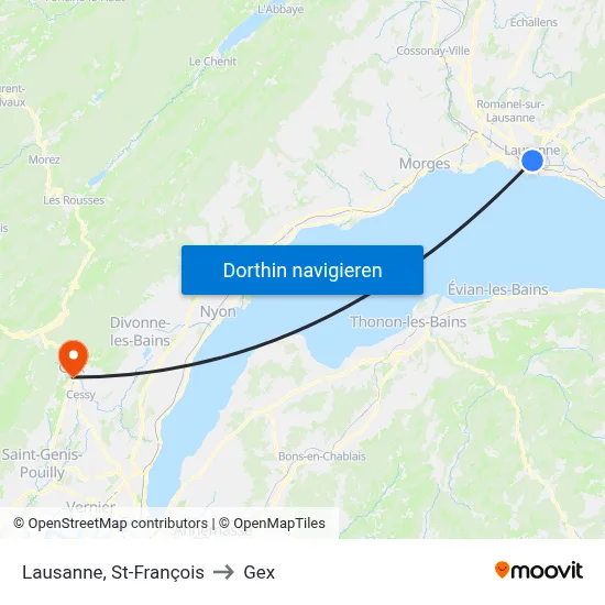 Lausanne, St-François to Gex map