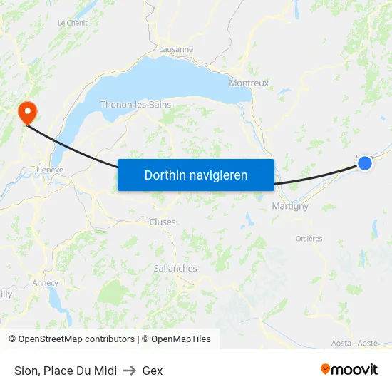 Sion, Place Du Midi to Gex map