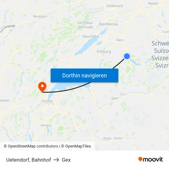 Uetendorf, Bahnhof to Gex map