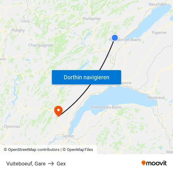 Vuiteboeuf, Gare to Gex map