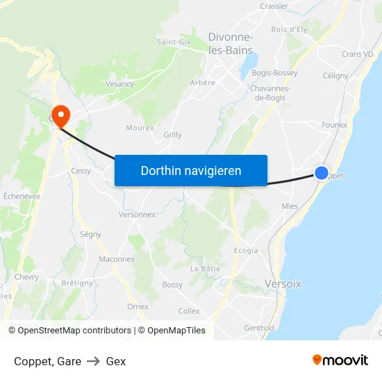Coppet, Gare to Gex map