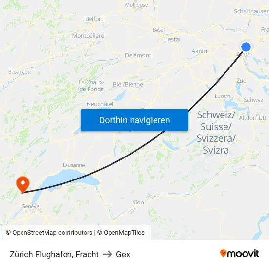 Zürich Flughafen, Fracht to Gex map