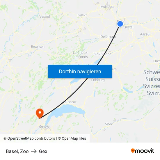Basel, Zoo to Gex map