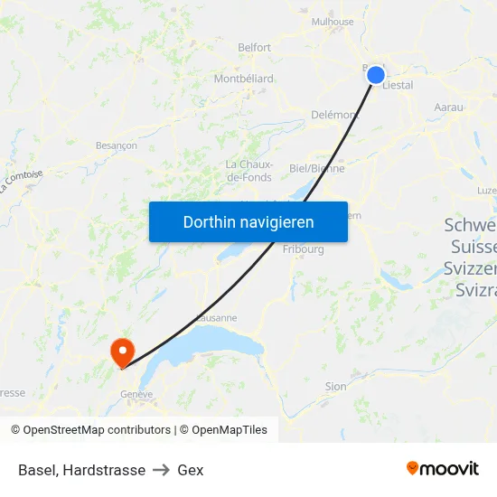 Basel, Hardstrasse to Gex map