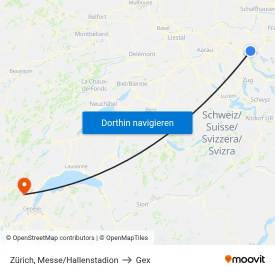 Zürich, Messe/Hallenstadion to Gex map
