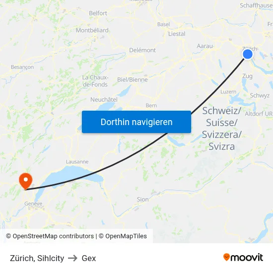 Zürich, Sihlcity to Gex map