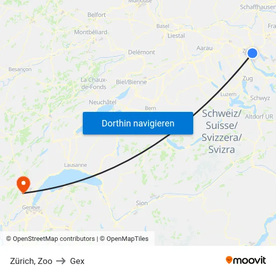 Zürich, Zoo to Gex map
