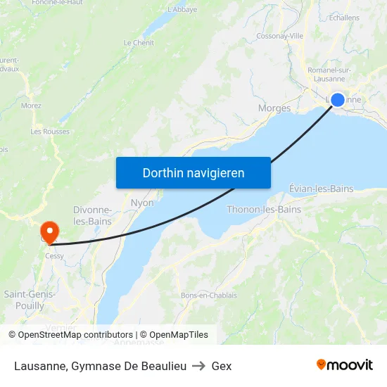 Lausanne, Gymnase De Beaulieu to Gex map