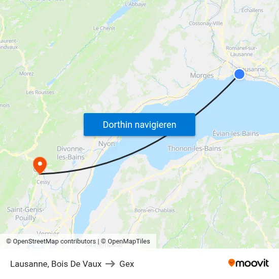 Lausanne, Bois De Vaux to Gex map