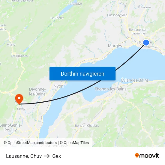 Lausanne, Chuv to Gex map
