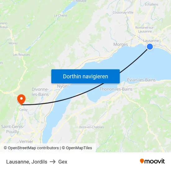 Lausanne, Jordils to Gex map