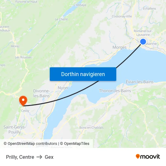 Prilly, Centre to Gex map
