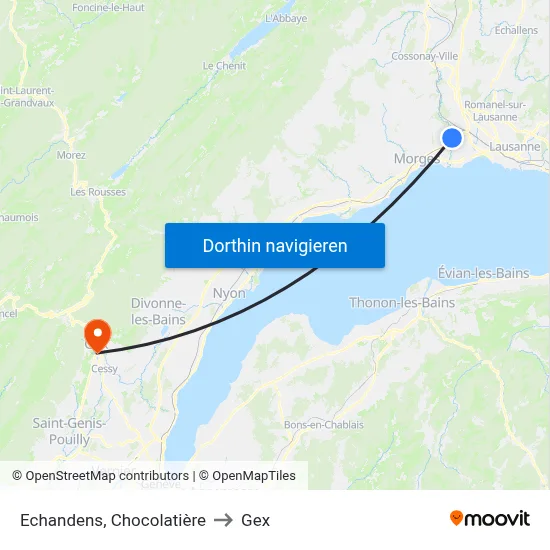 Echandens, Chocolatière to Gex map
