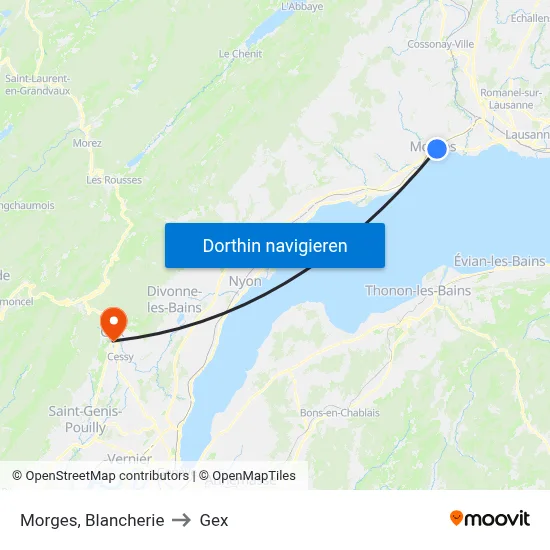 Morges, Blancherie to Gex map