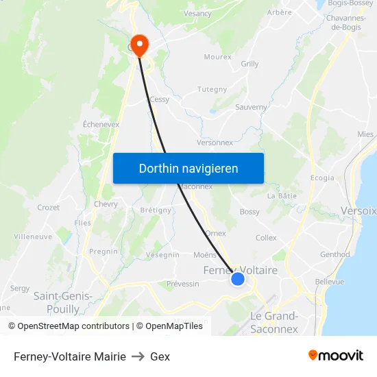 Ferney-Voltaire Mairie to Gex map